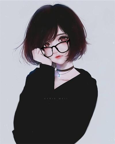 รูปการ์ตูนผู้หญิงผมสั้นใส่แว่น