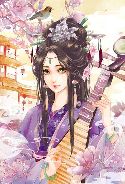 รูปการ์ตูนผู้หญิงเล่นดนตรี