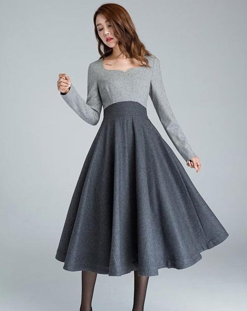 ชุดเดรสยาวสีเทาน่ารักๆ