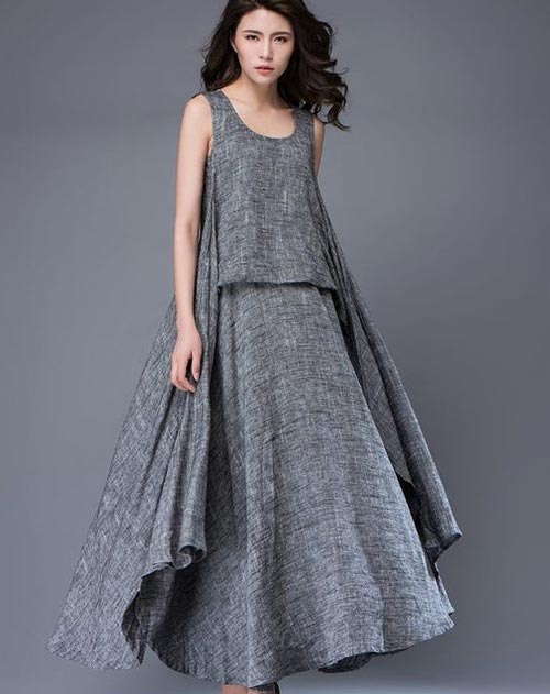 ชุดเดรสชุดแซกสีเทา