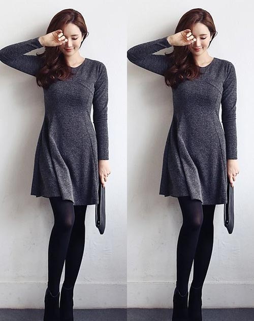 ชุดเดรสเกาหลีสีเทา