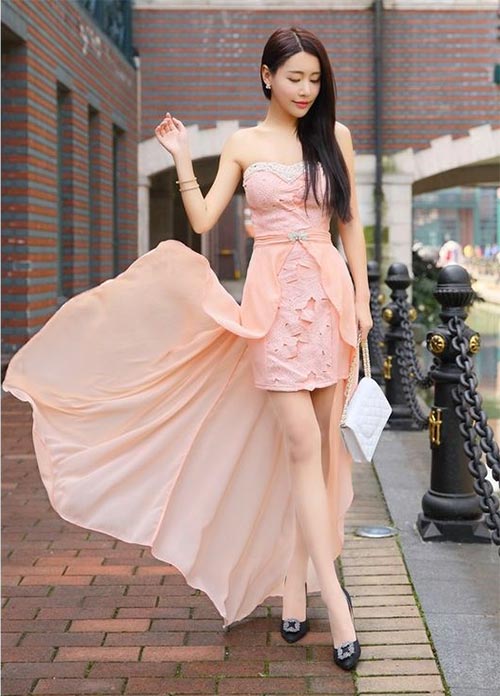 ชุดเดรสรัดรูปสีโอรส