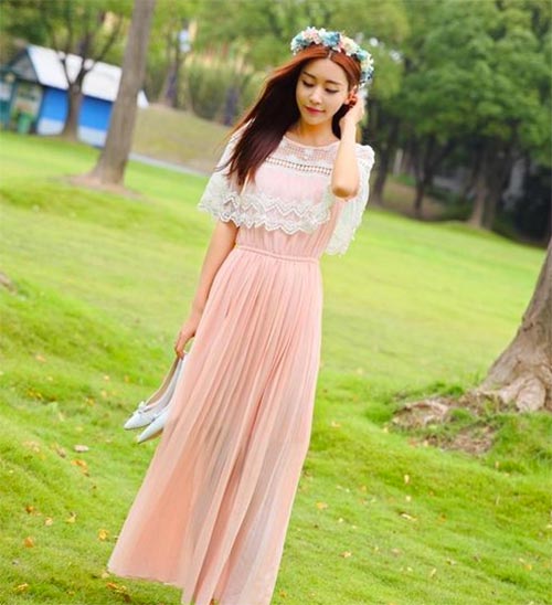 ชุดเดรสยาวสีโอรสน่ารักๆ