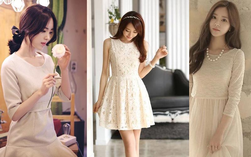 ชุดเดรสสีครีม