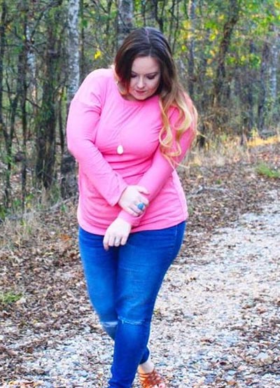 เสื้อยืดคนอ้วนสีชมพูเข้มแขนยาว