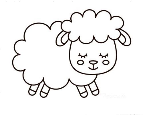 รูประบายสีแกะการ์ตูนน่ารัก ขนฟูหลับตายิ้ม