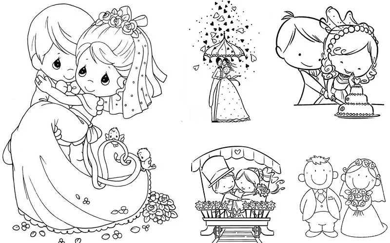 ภาพลายเส้นการ์ตูนแต่งงาน