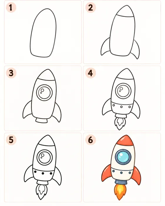 วาดจรวดการ์ตูนน่ารัก