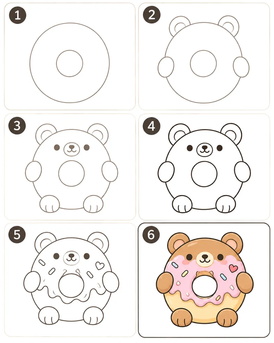 วาดหมีโดนัทน่ารัก