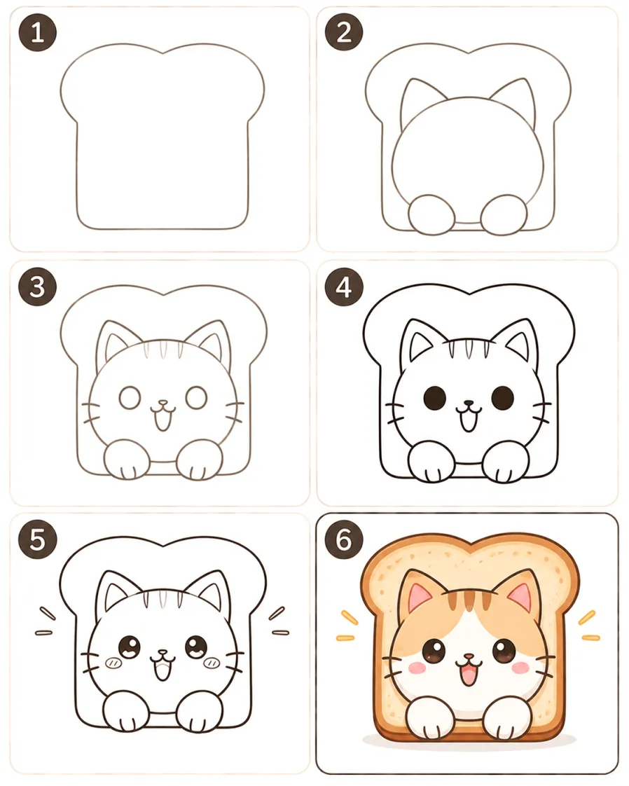 วาดแมวขนมปังน่ารัก