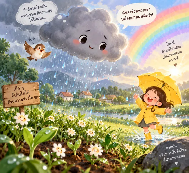 สายฝนแห่งความห่วงใยใต้สายรุ้ง